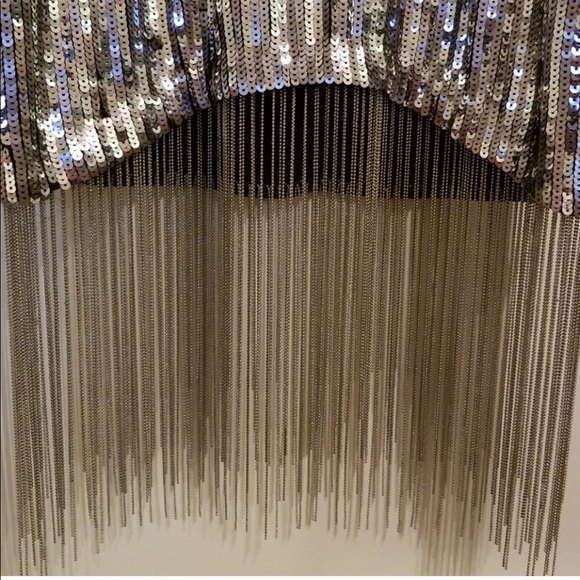 Bebe Gunmetal sequin with chainmail fringe dress - Picture 4 of 5